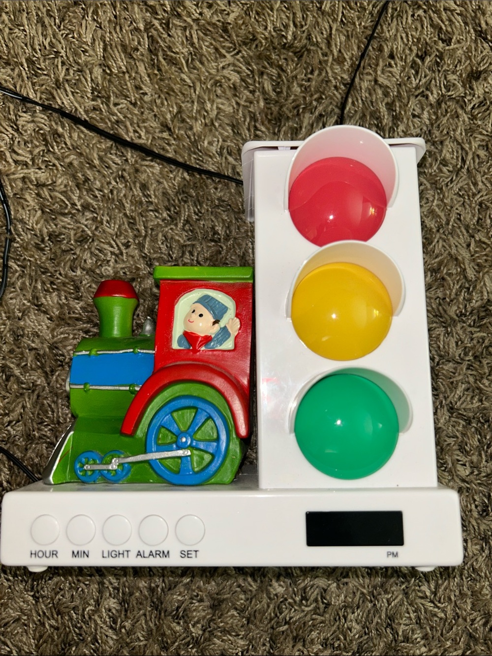 Train-Themed Kids Alarm Clock & Night Light - Red, Yellow, Green
